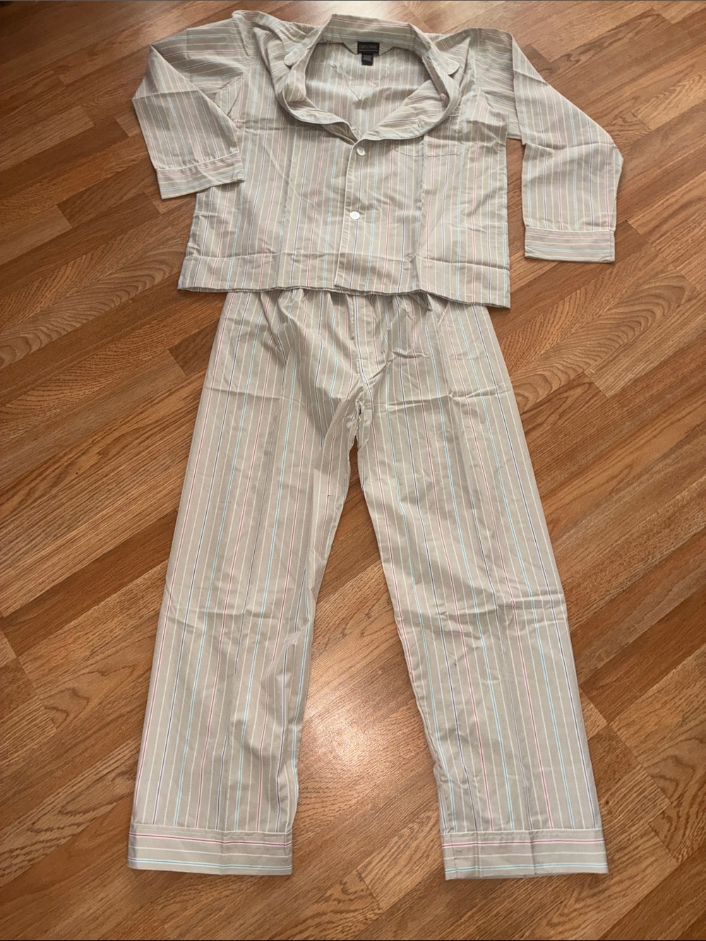 Diplomat Pajama Set - Light Beige with Pastel Stripes - Adult Men